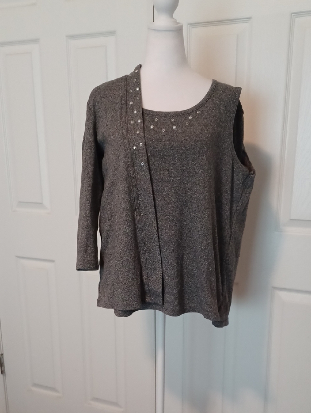 × Rafaella Gray Knit Open-Front Cardigan with Matching Shell - Picture 13 of 14